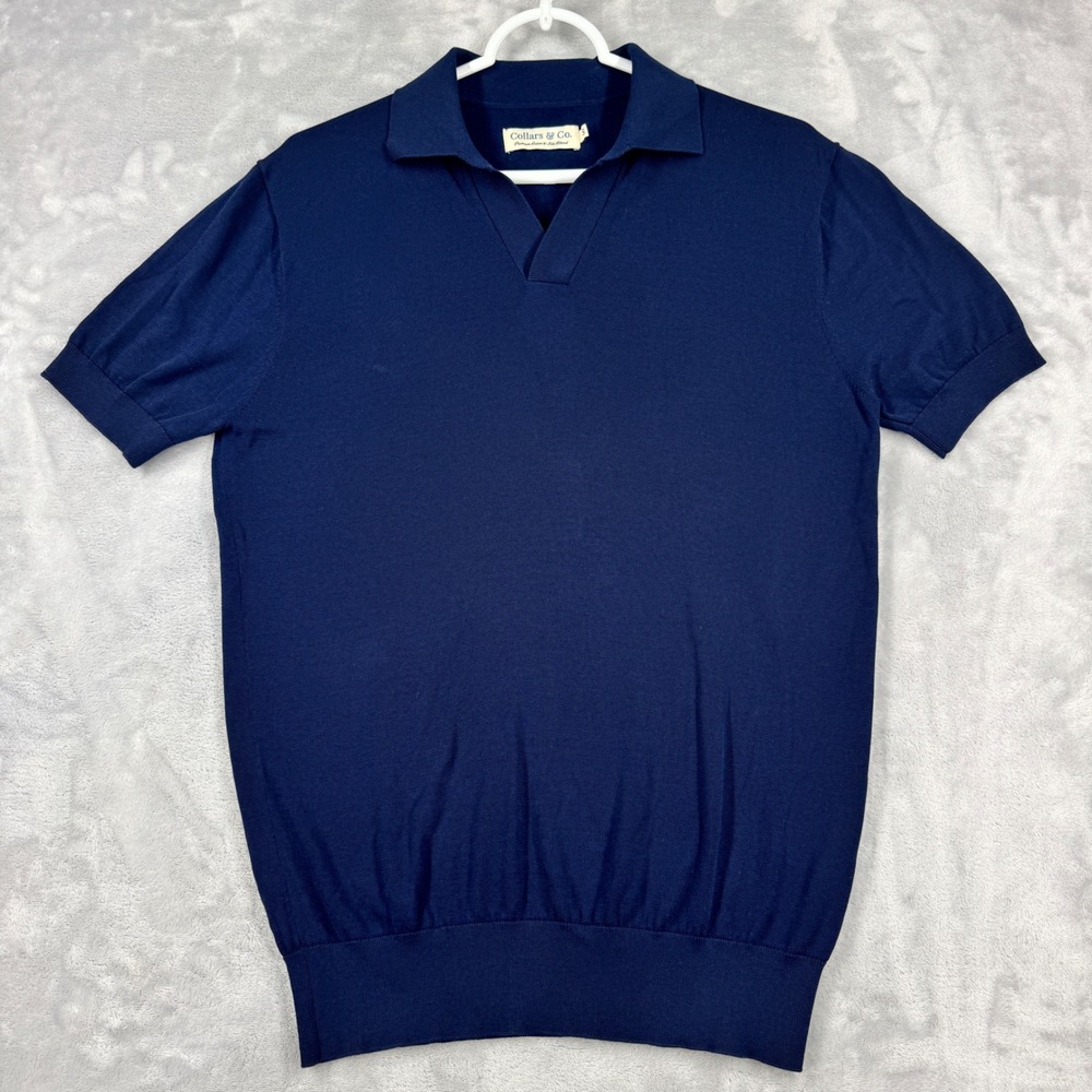 COLLARS & CO. Cotton Silk Blend Polo Sweater Mens S Navy Blue Johnny Collar